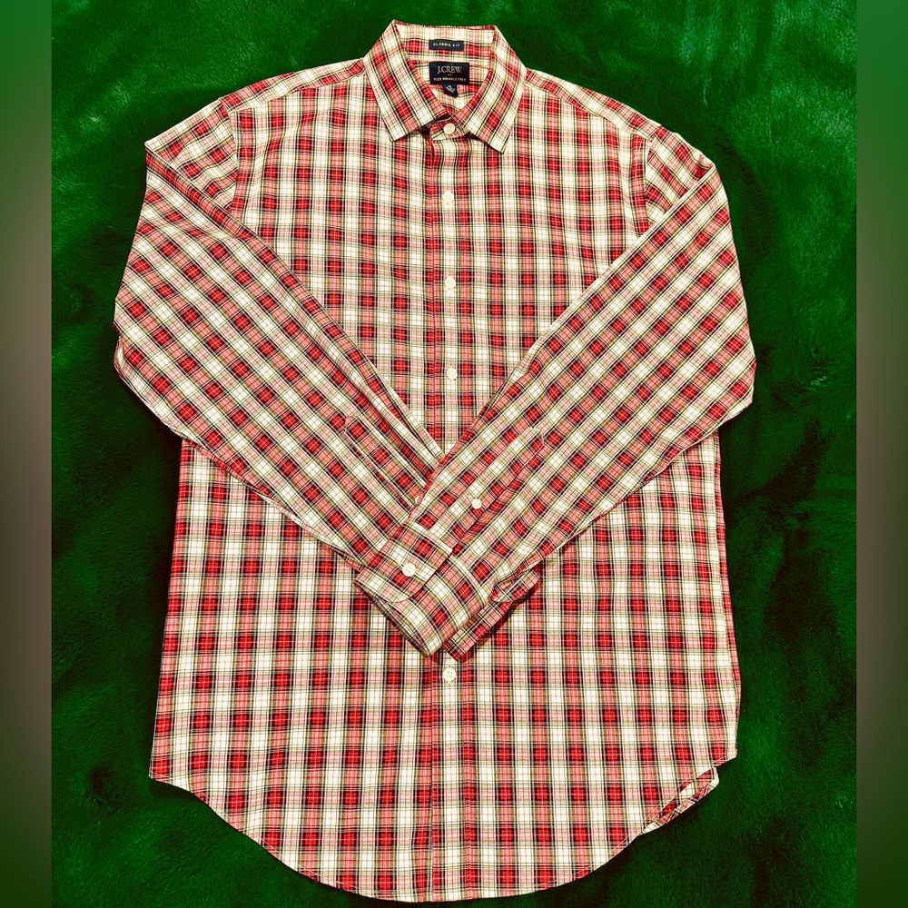 J. Crew Men's Flex Wrinkle Free Classic Fit Long Sleeve Plaid Shirt in Sz Medium